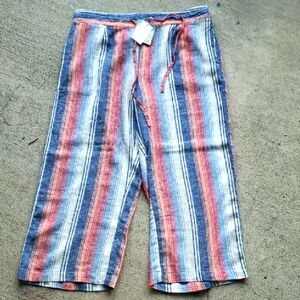 Brand new "Per se" striped wide-Leg linen pants in pink, blue, and white